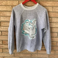 70s 80s Wilson shark cartoon raglan sweatshirt tag Large fits Medium Made in USA