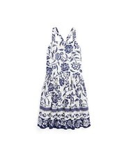 POLO RALPH LAUREN Kids' Big Girls Floral Linen-blend Dress In Marina Floral
