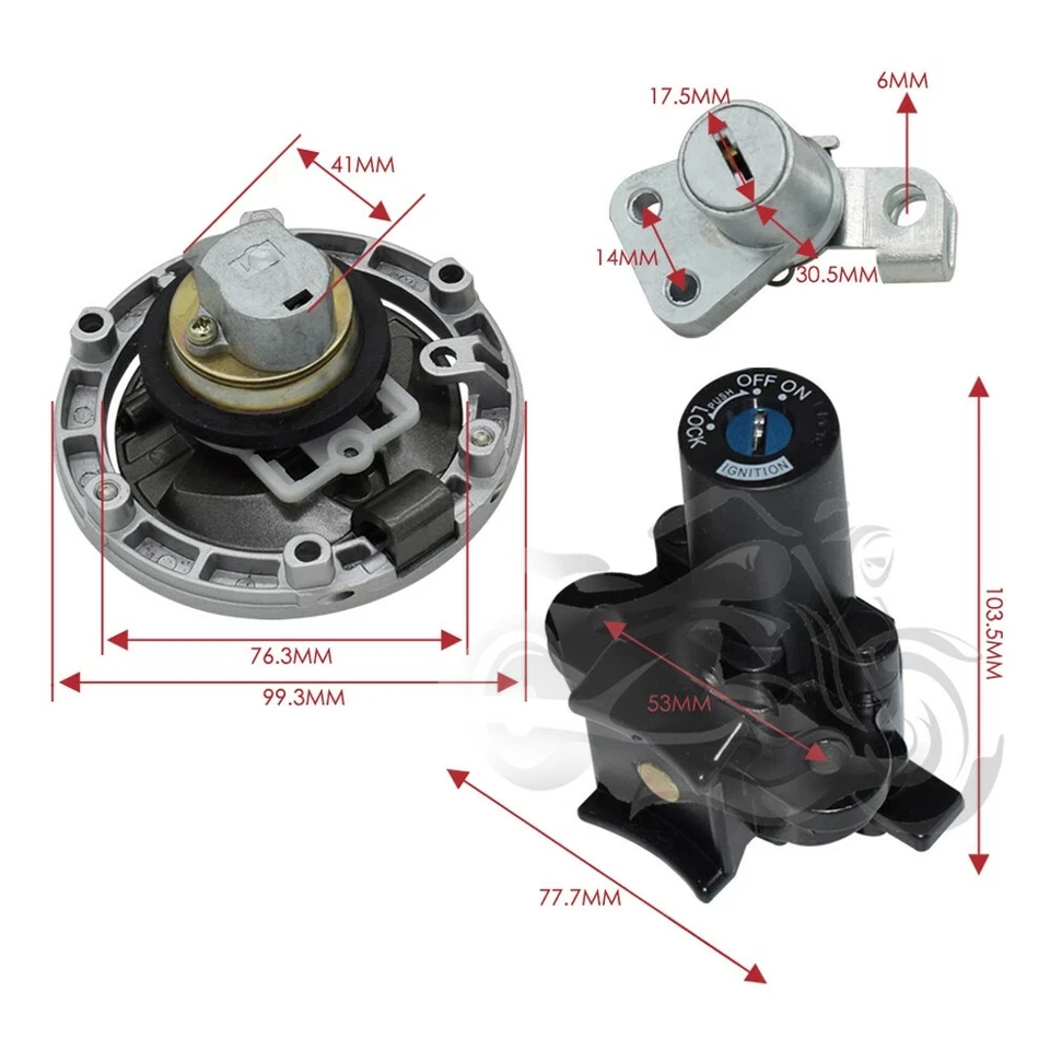Juego de llaves de bloqueo de tapa de combustible interruptor de encendido apto para Kawasaki Ninja 300 EX300 2013-2017 Foto 3 de 4