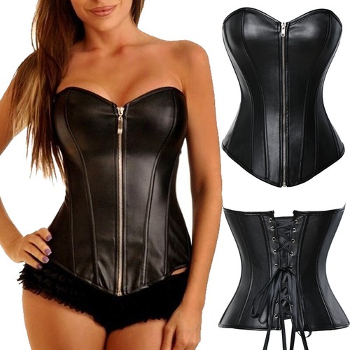 Women Gothic Black Overbust Lace Up Corset Top Shaper Waist Training Bustier - Picture 21 of 38