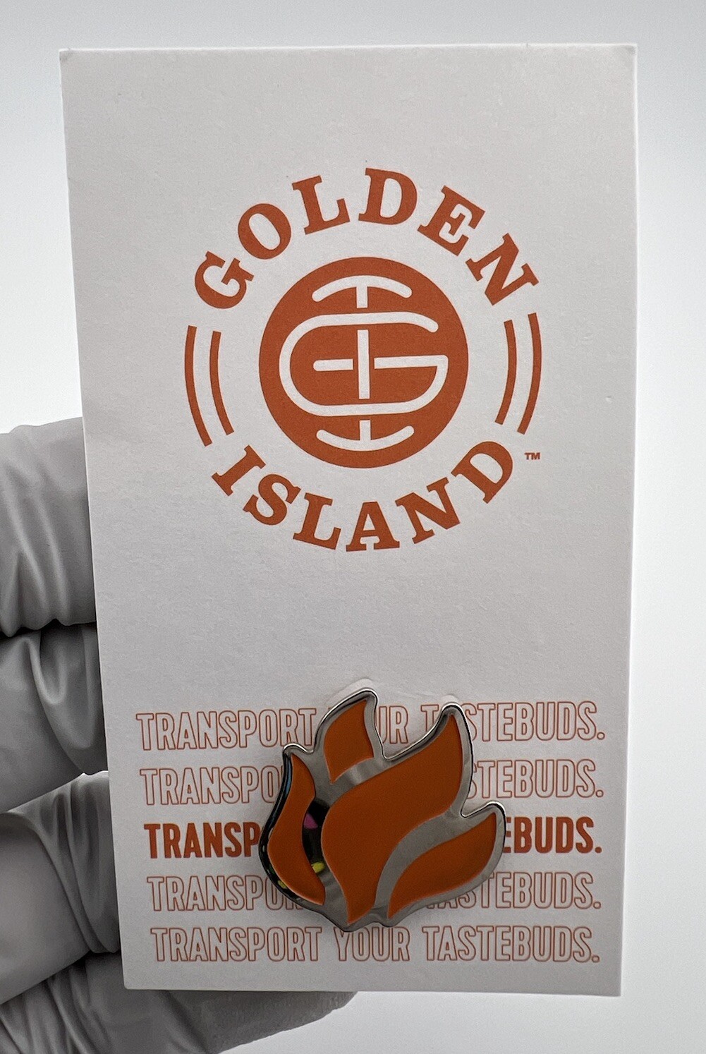 Golden Island Orange Flame Enamel Pin. Lapel. Badge.