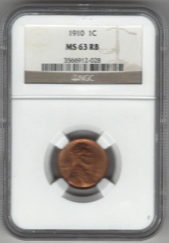 1910 LINCOLN CENT GRADED IN MS 63 RED/BROWN BY NGC ~ PLEASE SEE THE SCAN. stk 0