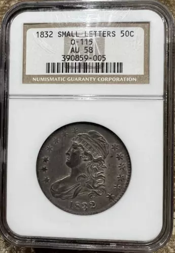1832 Capped Bust Half Dollar 50c Small Letters NGC 58, toned