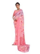 Pink Chiffon Printed Saree Party Wear Indian Pakistani Designer Sari