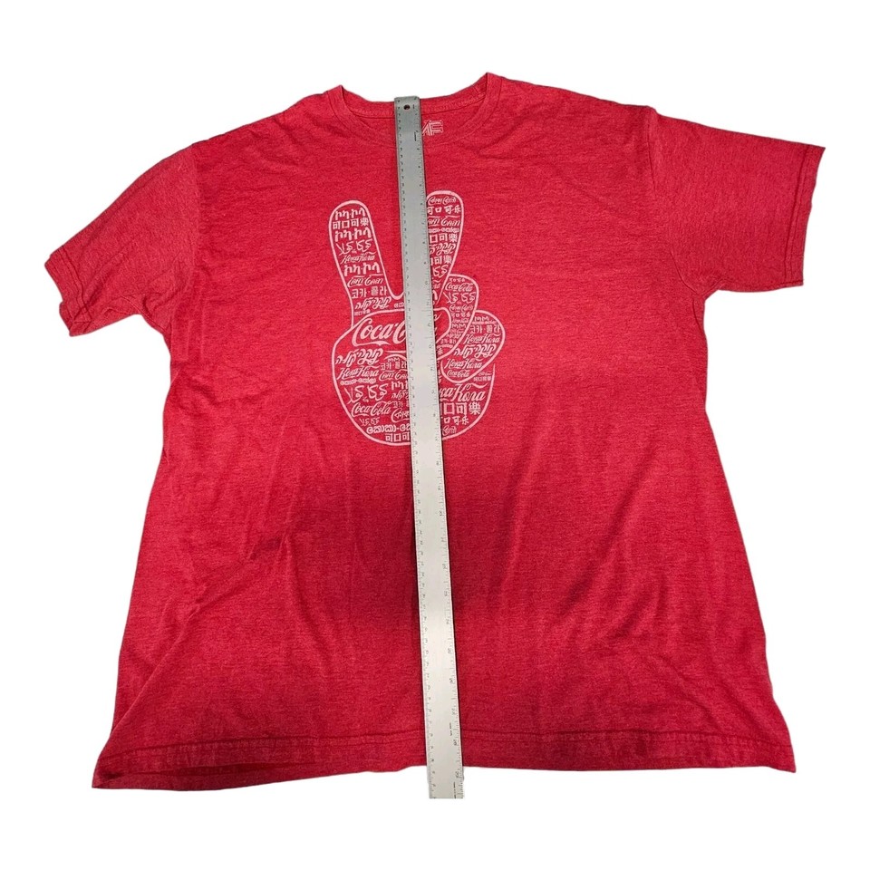MF Coca Cola Peace Logo Many Languages Red TShirt 2XL NO Rips or Holes