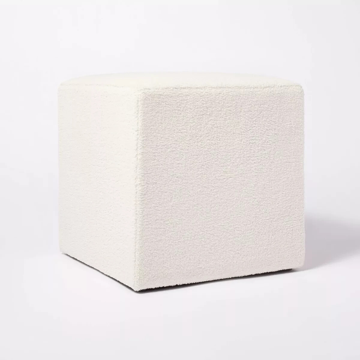 Lynwood Square Upholstered Cube Ottoman Faux Shearling Cream