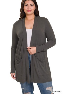 Zenana Women's Plus Slouchy Pocket Open Cardigan