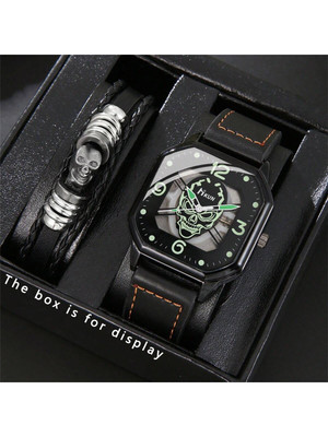 2pcs/Set Men's Fashion Elegant Minimalist Quartz Watch & Bracelet Set