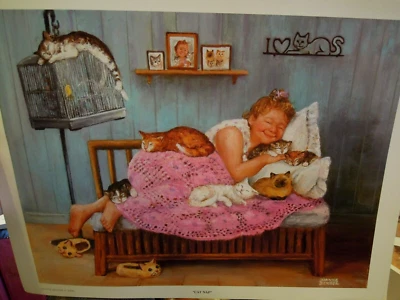 Den-502 Dianne DENGEL print from original painting "CAT NAP" 12" X 16" 2009