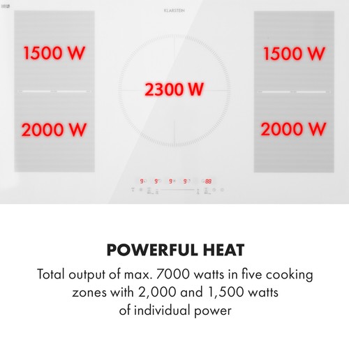 Induction Hob 90 cm 5 Ring Glass Ceramic Induction Range Cooker White Electric