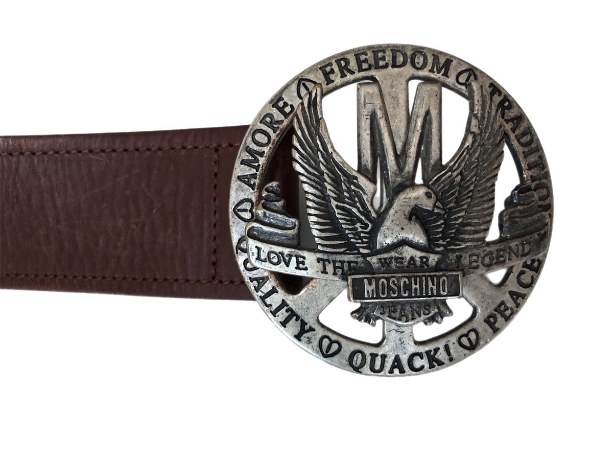 MOSCHINO Jeans Italy Brown Leather Round Buckle Belt Size 3 