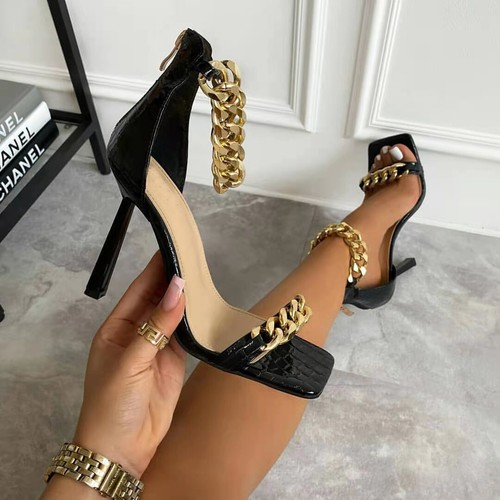 Womens High Heels Stilettos Sandal Open Toe Chain Ankle Strap Party Zip  Shoes | eBay