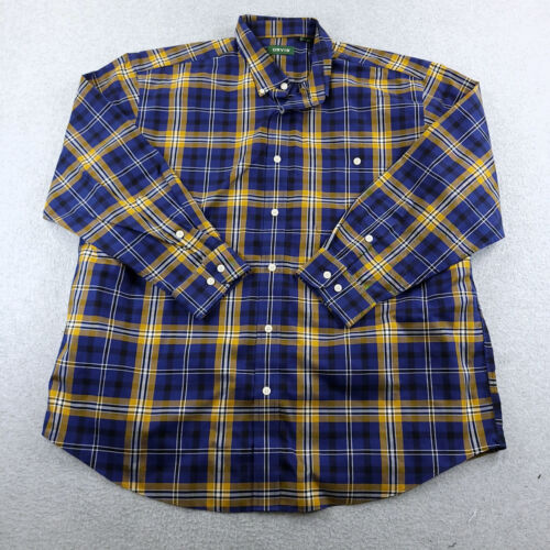 Orvis Shirt Mens 2XL XXL Blue Gold Tartan Plaid Long Sleeve Cotton Button Front - 第 1/12 張圖片