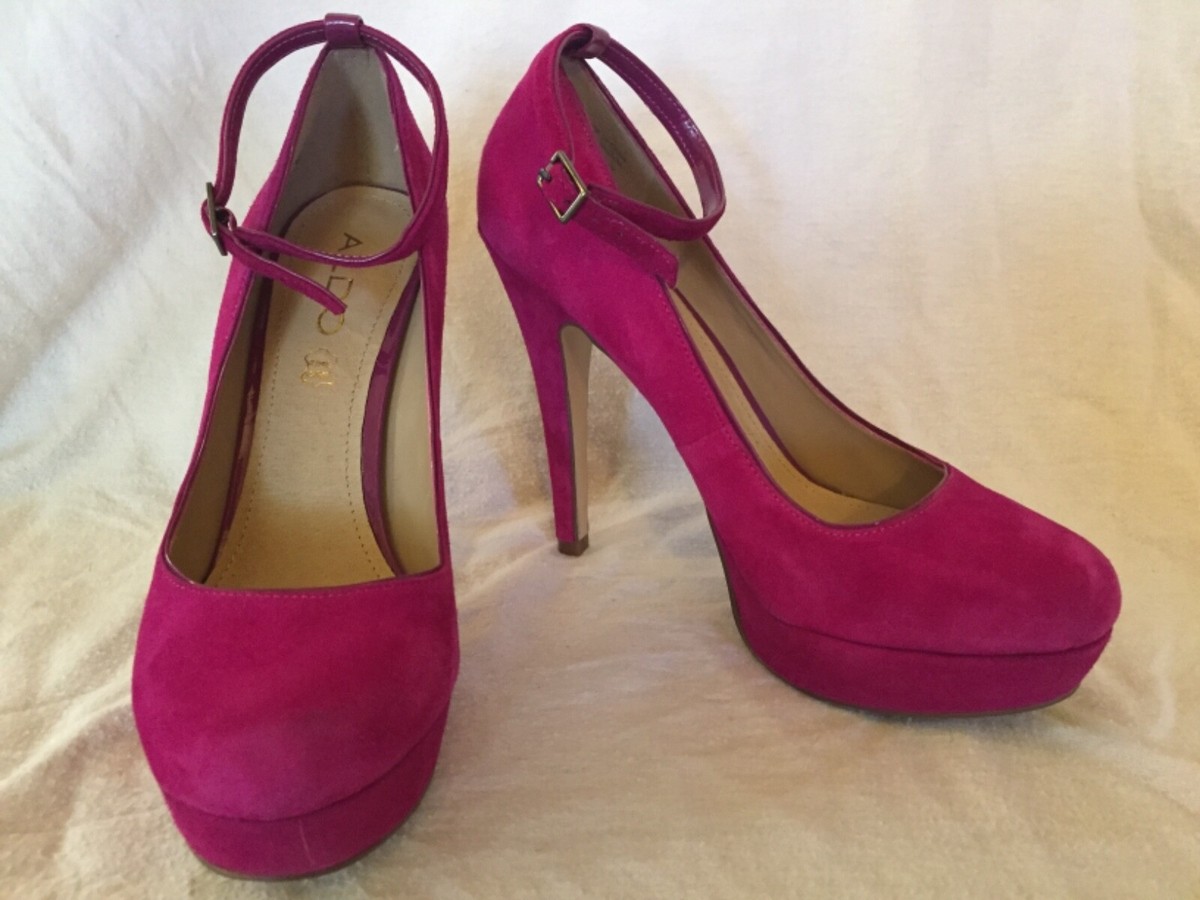 ALDO Women's PINK SUEDE ANKLE STRAP PLATFORM PUMP size 38 US