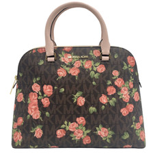 MICHAEL KORS MK Signature Floral Cindy LG Dome Satchel Bag Brown Multi Leather