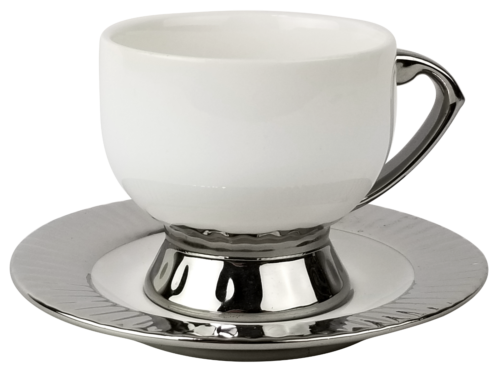 Silber Keramik Teetasse und Untertasse 12-teiliges Set, England Form.  - Bild 1 von 2
