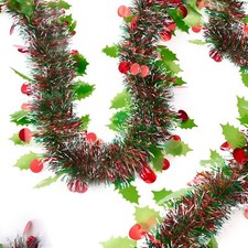 33 Ft Christmas Tinsel Garland, Green Glitter Xmas Tree Decorations with Fros...