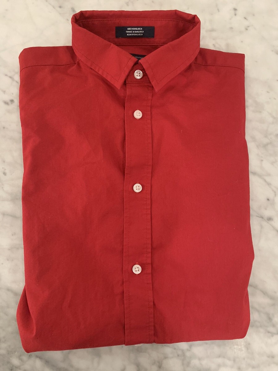 Tommy Hilfiger Boys Red Long Sleeve Button-Down Dress Shirt Size