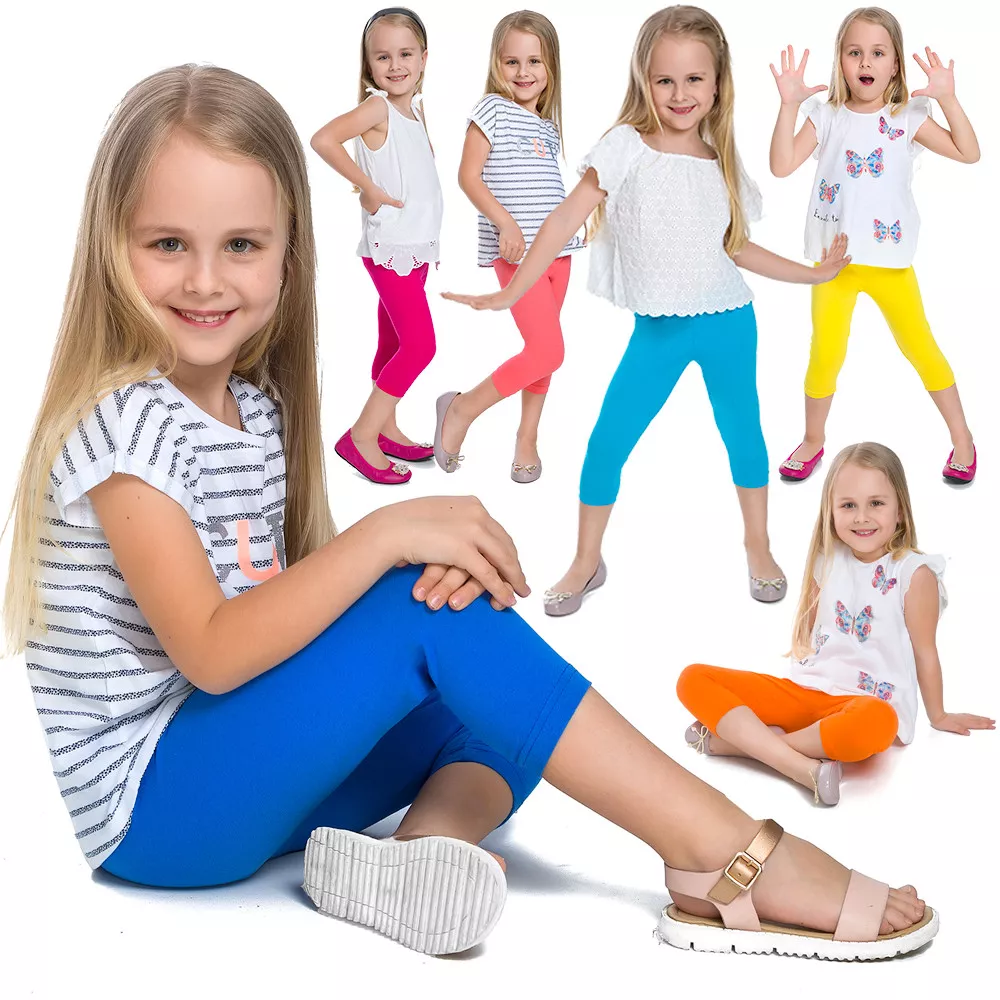 Children Cropped Leggings Comfy Colorful Cotton Capri Kids 3/4 Pants Age  2-13