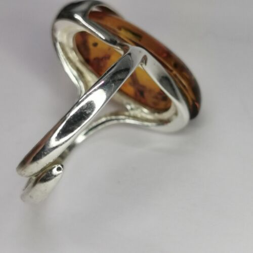 925 Sterling Silver & Genuine Baltic Amber Adjustable Ring - Picture 8 of 12