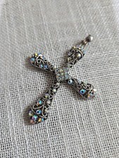 Premier Designs 2.5  Silver Tone AB Rhinestone Cross Pendant