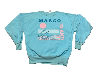Vintage 80s Bird Legs Marco Island Blue Pullover Long Sleeve Shirt Size Medium