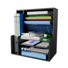 Simple Trending 7 Tier Wood Metal Desk File Organizer Letter Tray Paper Black