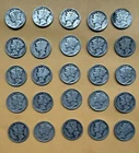 Lot of 25 Mercury Dimes - 90% Silver Mixed Dates pre 1945 - Circulated Condition