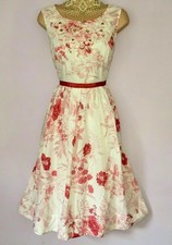 Monsoon Poppy Cotton Floral Embroidered Holiday Fit Flare Dress Size 14