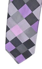 Ted Baker Handmade Silk Satin Necktie Patchwork Lavender & Gray Argyle 59 x 3.5"