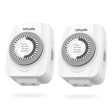 2 Pack Indoor Mechanical Timers, 2 Prong, Daily Repeating, Light, Outlets, ETL