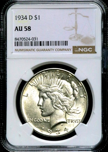1934-D Peace Silver One $1 Dollar - NGC AU 58   CC816