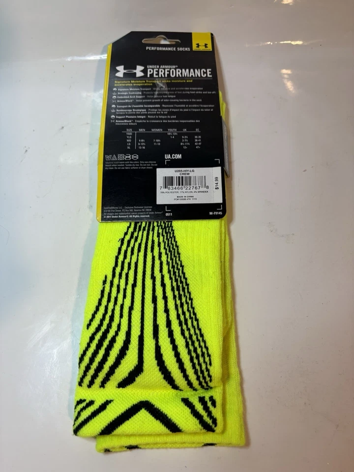 Calcetines Under Armour Performance Crew suela antideslizante amarillo neón L 9-12 1/2 Foto 2 de 4