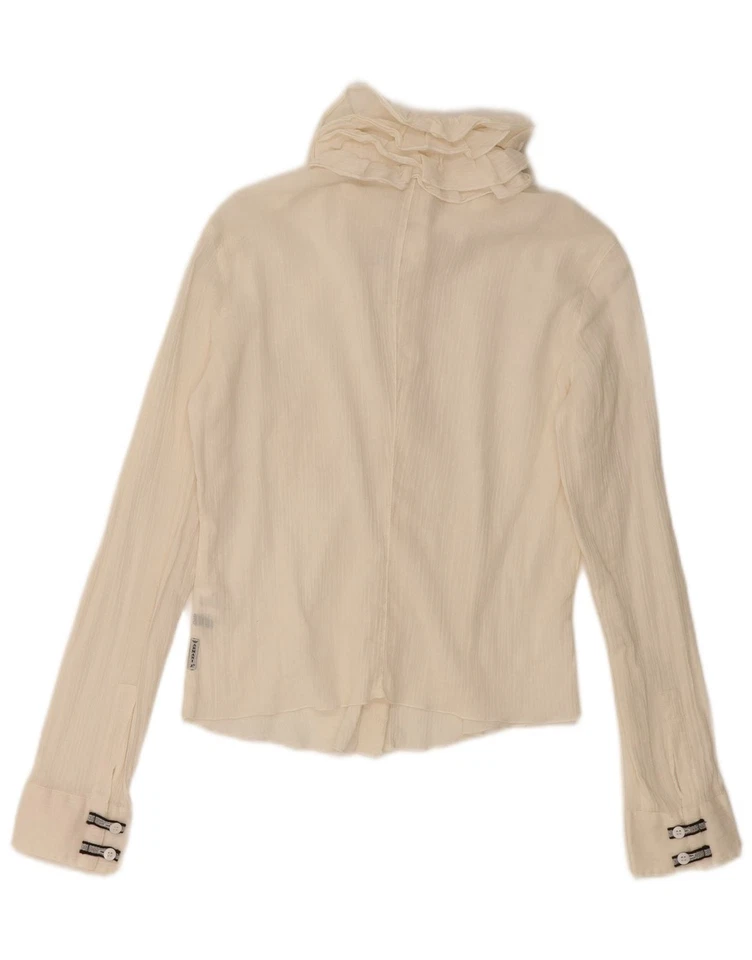 Blusa Camisa corta ARMANI para mujer con volantes delanteros EE. UU. 6 mediana de algodón blanco roto DF03 Foto 2 de 3