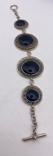 Vintage Black Onyx Bracelet Deco 925% Sterling Silver Marcasite - Bild 4 von 7