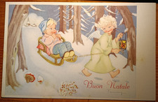 M68 CARTOLINA NATALE: ANGIOLETTO TRAINA BIMBO BIONDO SULLA SLITTA