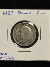 1928 Great Britain Silver One Shilling Coin Fine King George V Lion & Crown