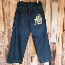 JNCO Jeans Bulldog Graphic Wide Leg Vintage 90s Y2K Skater Streetwear OG 34x30