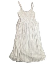 Old Navy Cami Dress Womens S White Gray Stripe Smocked Midi Pockets Casual