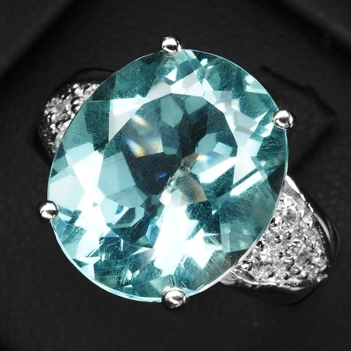 Santa Maria Blue Aquamarine 6.92Ct 925 Sterling Silver White Gold Rings Size 6