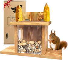 Carbonized Wooden Squirrel Feeder for Outside, Wood Squirrel Feeding Table