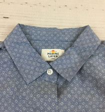 Marine Layer Women's Button Up Shirt Cotton Linen Long Sleeve Blue Sz Large NWOT