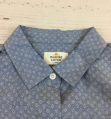 Marine Layer Women's Button Up Shirt Cotton Linen Long Sleeve Blue Sz Large NWOT