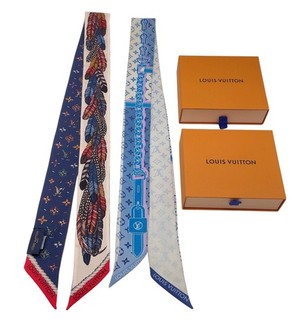 Auth Louis Vuitton Bandeau BB Rising Confidential Love Birds x2 Scarf WB V060656