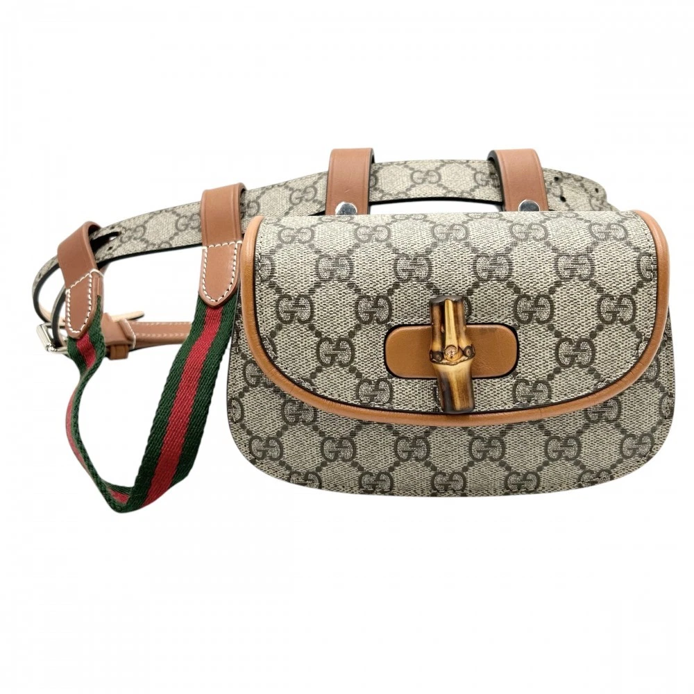 Gucci Sac Homme Taille Bambou GG Supreme Toile Cuir Body Bag Pochette Occasion