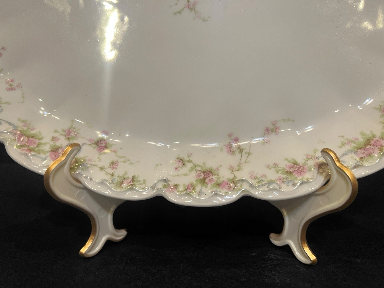 1905 Circa Theodore Haviland Limoges Oval Platter Pink Roses Gold Gilt 16.5x11"