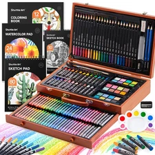 Shuttle Art 149 Pcs Art Set with Wooden Case, Paint, Pencils, Pastels, Waterc...