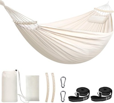 Luxus Baumwoll Hängematte mit Kissen & Spreizstange 300 kg Outdoor Garten Terrasse