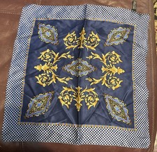 Men s blue and Gold Baroque Artisan Silk Pocket Square Hand Rolled 13 x13