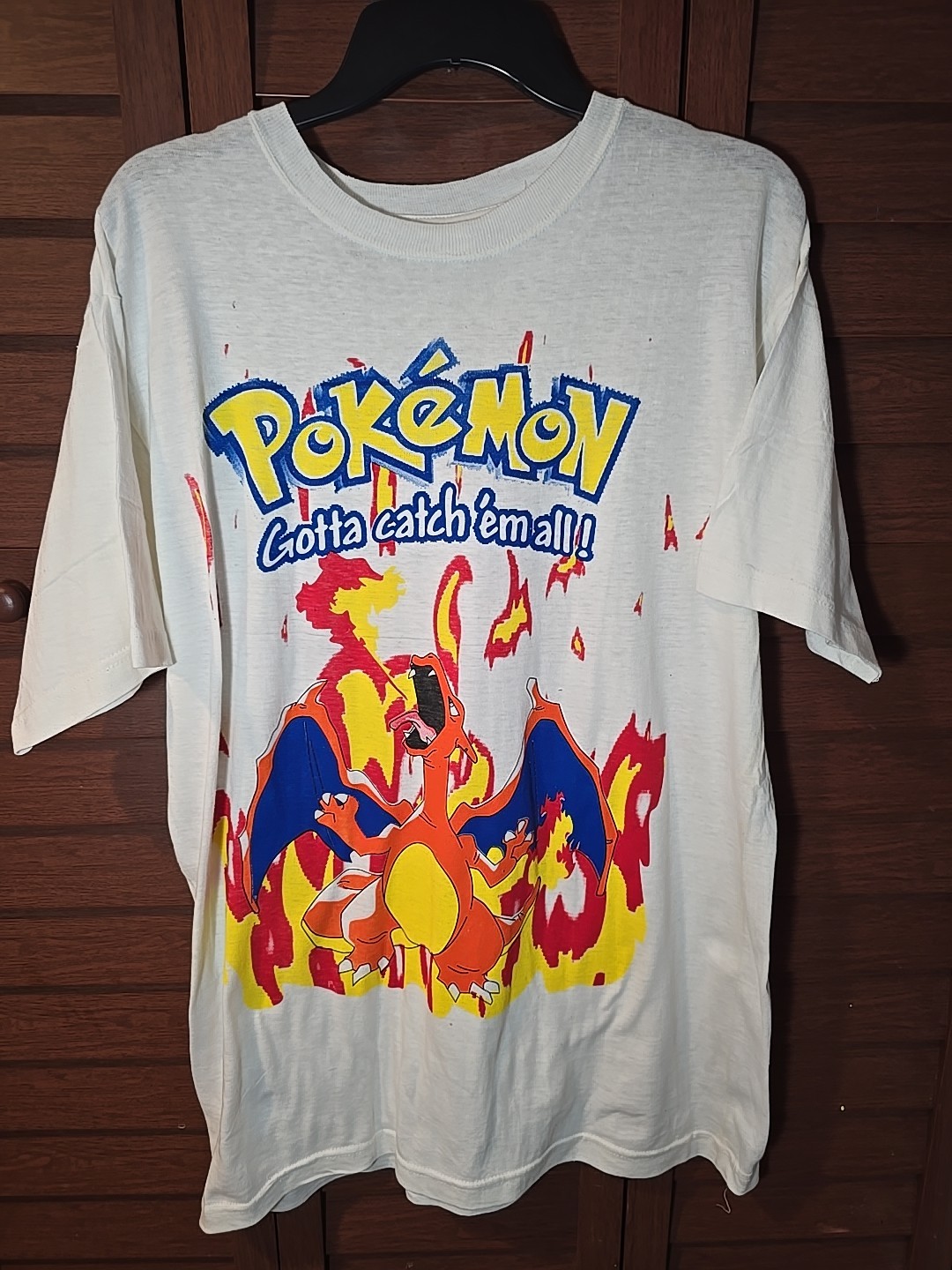 Vintage 90s Pokemon Charizard Gotta Catch 'Em All Fire Graphic T-Shirt M Bootleg